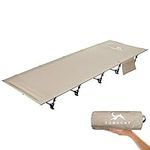 FreiZelt Camping Cot Folding Bed Lightweight Aluminum Poles Compact Portable Camp Bed Easy to Build Resilient Camping Bed for Tents - Khaki