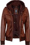 Brown Womens Hooded Leather Jacket - Leather Jackets For Women | [1315013] Edinburgh Cognac, M