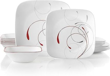 Corelle Vitrelle 18-Piece Service for 6 Dinnerware Set, Triple Layer Glass and Chip Resistant, Lightweight Square Plates and Bowls Set, Splendor