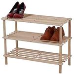 Wooden Shoe Rack - Footwear Storage Organiser Unit Shelf Dvd Books Tier Slated | Storage Stackable Organiser Multi-use - Quick Easy To Assemble, Space Efficient, Hallway Front Door (Natural, 3 Tier)