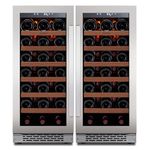 Ca'Lefort 30 Inch Wine Cooler Refrigerator, 15" Single Zone Wine Refrigerator and 15" Single Zone Wine Fridge Chilled Wine, Holds 66 Bottles (Package of two 15")