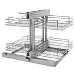 Rev-A-Shelf Dual Tier Pullout Shelf Organizer for Blind Corner Kitchen or Bathroom Cabinets with Soft Close,15", 4 Shelves, Chrome, 5PSP-15SC-CR