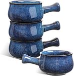 vicrays French Onion Soup Bowls With Handles, 26 Ounce for Soup, Chili, Beef Stew, Chip Resistant, Dishwasher Microwave Safe, Set of 4 (Blue)