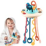 Kizmyee Montessori Toys, Baby Sensory Toys for Toddlers UFO Food Grade Silicone Pull String Activity Toy travel toys for toddlers