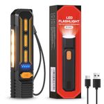 GEARLITE Led Torch Rechargeable, 6 Modes Work Torch with COB & Red Light,Waterproof Small Torch for Workshop, Car, Emergency, Outdoor [Energy Class A+++]