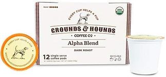 Grounds & Hounds Single Serve Organic Coffee Pods - K Cup Coffee Pods Compatible with Keurig, Dark Roast Coffee K Cups, Recyclable Coffee Pods, Alpha Blend, 12 Count