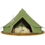 Cotton Canvas Bell Tent, Glamping Yurt Tent with Stove Jack, Waterproof and Breathable Cotton, 4 Season Tent with Zipped Removable Floor (olive, Diameter 5M)