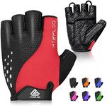 HTZPLOO Bike Gloves Cycling Gloves Biking Gloves for Men Women with Anti-Slip Shock-Absorbing Pad,Light Weight,Nice Fit,Half Finger Bicycle Gloves (Red, Large)