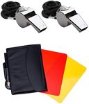 Friencity Referee Card Set Red Yellow Cards and 2 PCS Metal Stainless Steel Whistles with Lanyard, Loud Crisp Sound Whistles Great for Coaches, School Sports, Football, Rugby, Cricket, Tennis