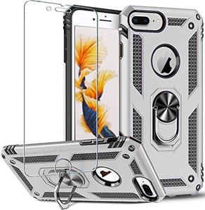 Funda para iPhone 8 Plus,iPhone 7 Plus,iPhone 6s Plus/6 Plus,funda protectora de pantalla de 360 grados,anillo de metal giratorio delgado,absorción golpes esquinas reforzadas TPU suave 5.5" Plateado