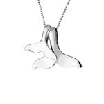 Sterling Silver Necklace with Double Mermail Tail Pendants for Women Girls Men Delicate Personalized Polished Fish Whale Tail Pendant Dangling 18" Chain Fashion Jewelry Gift for Lover Daughter