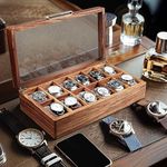 Wooden Mango Wood Watch Case for Men, 12-Slot Watch Box With Glass Lid & Watch Pillows, Watch Holder, Watch Display Case, Watch Box Organizer, Watch Storage Solution (Natural wood 12 slot, off-white