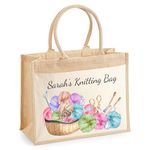 Chicken Craft Personalised Knitting Jute Tote Bag with Name Yarn and Tools Design