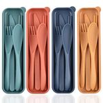 Reusable Utensils Set with Case, 4 Sets Wheat Straw Travel Cutlery Set, Portable Spoon Knife Fork Chopsticks Lunch Box Utensil Set