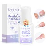 Saviland Nail Glue Extra Strong 10ml, 5s Quick Dry Brush on Nail Glue for Acrylic Tips & Press on Nails Long Lasting Castor Oil & Vitamin E Super Strong False Nail Glue for Beginners Nail Art DIY