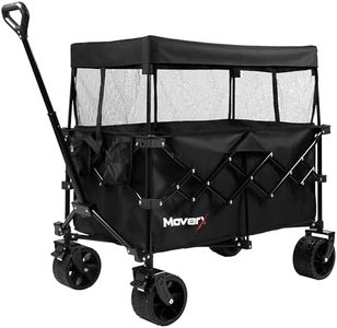 MoverX 200L Camping Trolley on Wheels, Canopy Folding Wagon, Portable Camping Cart, Foldable Trolly for Festival Beach Outdoor Garden Picnic Shopping Fishing, Wide Wheels, Adjustable Handle, Black