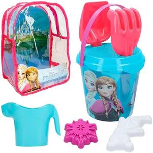 COLORBABY 48205 - Disney Frozen Set cubo de playa infantil con mochila, pala, rastrillo, regadera y accesorios, Juguetes de verano para niños y bebés