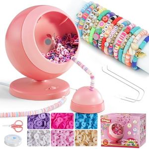 ETUDAW Electric Bead Spinner for Jewelry Making, 4500 PCS Clay Beads for Necklaces and Bracelets, Beginner Bracelet Making Kit, DIY Arts and Crafts Birthday Gifts(Pink)
