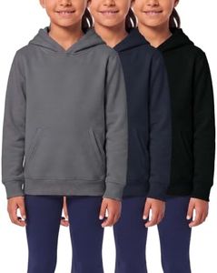 Real Essentials 3 Pack: Girls' Soft Brushed Fleece Pullover Hoodie Sweatshirt With Kangaroo Pocket - Set 2, XS