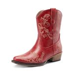 DREAM PAIRS Women's Cowboy Cowgirl Western Ankle Boots Low Chunky Heels Square Toe Fall Short Booties Shoes, Red, 9