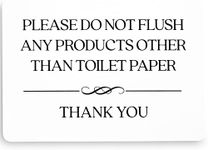 Do Not Flush Toilet Sign (White Acrylic 5 x 3.5 in) - Do Not Flush Feminine Products Sign - Bathroom Signs for Business - Airbnb Essentials for Hosts - Airbnb Signs