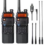 BAOFENG 5RX 5W 3800mAh Ham Radio Long Range Baofeng UV-5R Upgraded Two Way Radio 144-148Mhz,430-450Mhz Walkie Talkies,Aviation Band Receiving with High Gain Antenna and one Programming Cable(2PACK)