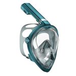 KUYOU Full Face Snorkel Mask, Snorkeling Gear for Adults Teens with Latest Dry Top Breathing System, Foldable 180°Panoramic View Snorkeling Mask Adult, Anti-Fog & Anti-Leak (‎Dark Celadon, L-XL)