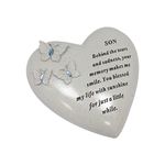 Personalised Grave Ornament/Memorial Plaque with Heart With 3 butterflies & Blue Gems | Graveside Decoration Gift in the Loving Memory of your Loving Deceased Ones (Son)