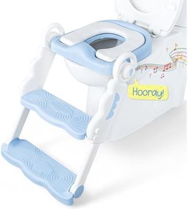 bebeleh Toddler Potty Training Seat w/Step Stool Ladder - Collapsible & Adjustable Potty Training Toilet, Pre Assembled Toddler Toilet Seat w/Music & Sounds - Splash Guard & Anti-Slip Steps