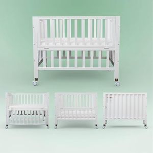 Flwrgirl Foldable Mini Baby Crib - Portable 4-in-1 Convertible Baby Cribs,Pine Wood Bedside Bassinet,3 Heights Bassinet Bedside Sleeper with A Sponge Mattress,Wheeled,White
