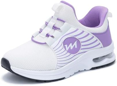 PERSOUL Kids Air Running Shoes Boys Girls Slip On Tennis Athletic Sneakers Breathable Lightweight Walking School Jogging Non Slip Footwear, Whitepurple101, 11.5 Little Kid