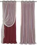 Best Home Fashion uMIXm Tulle Sheer Lace and Blackout 4 Piece Curtain Set – Antique Bronze Grommet Top – Cardinal Red – 52" W x 84" L – (2 Curtains and 2 Sheer Curtains)