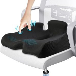 Benazcap Memory Seat Cushion for Office Chair Pressure, Sciatica & Tailbone Pain Relief Memory Foam Firm Coccyx Pad for Long Sitting, Gaming Chair and Car Seat, Black