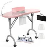 WELLHUT Nail Tech Table Vented Manicure Table w/LED Lamp, Dust Collector, Carry Bag & Soft Cushion, Portable Nail Tables w/Universal Mute Wheels for Nail Lovers Home Spa Beauty Salon