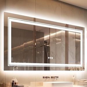 LUVODI Bathroom Mirror with LED Light: 1200x800mm Large Dimmable Lighted Wall Illuminated Vanity Mirror with Anti Fog Smart Touch Switch, Memory Function Backlit and Front Lighted,3 Changeable Color