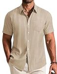 COOFANDY Mens Shirt Short Sleeve Casual Lightweight Summer Shirt Regular Fit Beach Top with Pocket Navy Blau XL
