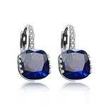 Uloveido Girl's White Gold Plated Cushion Cut Dark Blue Cubic Zirconia Lever Back Earrings for Women Girls DML115