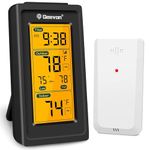 GEEVON Indoor Outdoor Thermometer Wireless Digital Thermometer Room Temperature Gauge with Time, High and Lows, 200ft/60m Range Outdoor Temperature Sensor(Black)