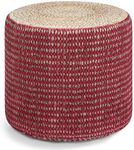 SIMPLIHOME Larissa Round Pouf, Footstool, Upholstered in Natural and Maroon Hand Braided Jute, for the Living Room, Bedroom and Kids Room, Boho Small Parcel