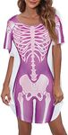 Kasopp Women's Bikini Body Shirt Halloween Colorful Skeleton Dress Short Sleeve Bathing Suit Cover Up T Shirt, Purple Skull, X-Large