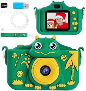 POSO Macchina Fotografica Bambini Dinosauro, 2.0 Pollici Fotocamera Digitale Bambini,1080P HD Selfie Videocamera con 32 GB Scheda, Regalo Giocattolo di Natale &Compleanno per Ragazzi 3-10 Anni