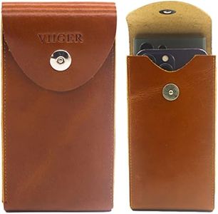 Leather Dual Cell Phone Belt Holster for iPhone 16 Pro Max 15 Pro Max Samsung Galaxy S24 Ultra S23 Ultra Flip Cell Phone Case for Belt Universal Smartphone Pouch with Belt Loop Clip for Men Women