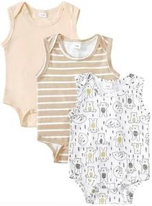 CVXV Unisex-Baby Boy Girl 3-Pack Sleeveless Bodysuits Cotton Soft Unisex Rompers,Apricot,6-9 Months