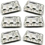 BARTAN HUB Stainless Steel Lunch/Dinner Plate/Bhojan Thali 5 in 1 Compartments with Beautiful Floral Laser Design Set of 6 (Stainless Steel Made, Dishwasher Safe, Easy to Clean)
