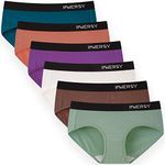 INNERSY Womens Cotton Underwear Mid Low Waisted Sexy Panties Comfortable Hipsters Briefs Underpants 6 Pack(Small, 6 Colors with Black Waistband)