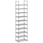 SONGMICS Shoe Rack, 10-Tier Metal Shoe Storage Organiser, Customisable Design, Metal Frame, Space-Saving Rack, for Dressing Room, Hallway, 30 x 45 x 174 cm, Grey LSA025G02