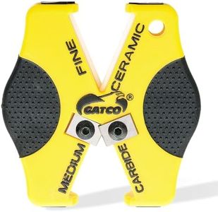 Gatco 6402 Double Duty Manual Knife Sharpener – 2-Stage Pull-Through with 35° Tungsten Carbide Slot and Fine Ceramic Rods for Polishing, Compact Pocket Sharpener, Non-Slip ABS Grip, Key Ring Hole