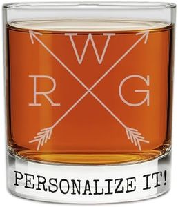 Personalized Etched 11oz Whiskey Glass - Custom Engraved Bourbon Gifts for Men, Father’s Day, Dad Scotch Drinking Birthday Glasses, Groomsmen, Liquor Cocktail Rocks Old Fashioned, Arrow Monogram