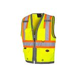 Pioneer Hi Vis 300D Oxford Poly Mesh Surveyor's Safety Vest - Mesh Back- Zipper Closure - Hi Vis Yellow/Green