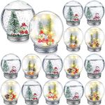 Liliful 16 Pack Christmas DIY Snow Globe Kit Including 3.58 Inch LED Plastic Snow Globe with Screw off Cap Artificial Mini Christmas Tree Snowman Santa Deer Pine Cones and Lights